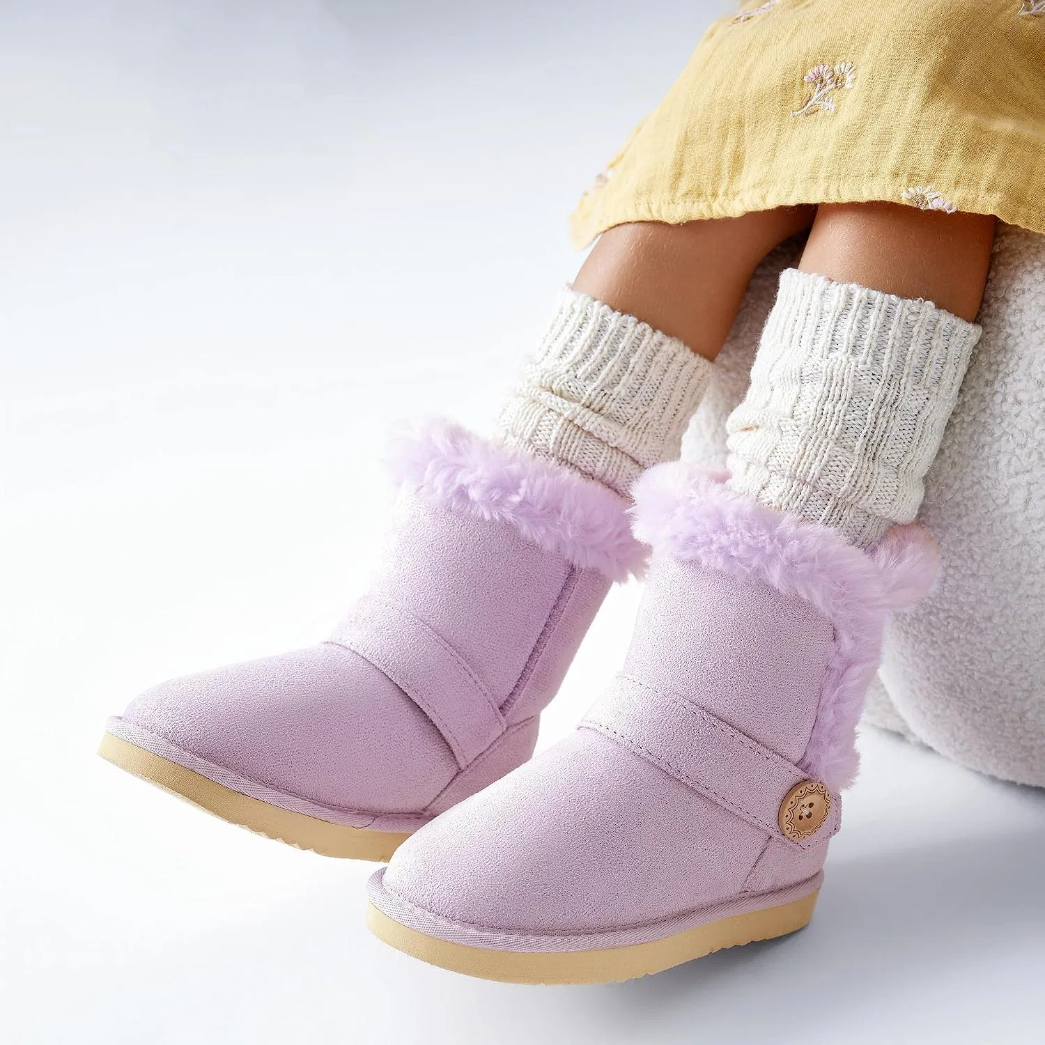 Детские сапоги для девочек на меху BlueKnot Winter Cold Weather Wood Button Warm Shearling Comfort, Purple — фото 2