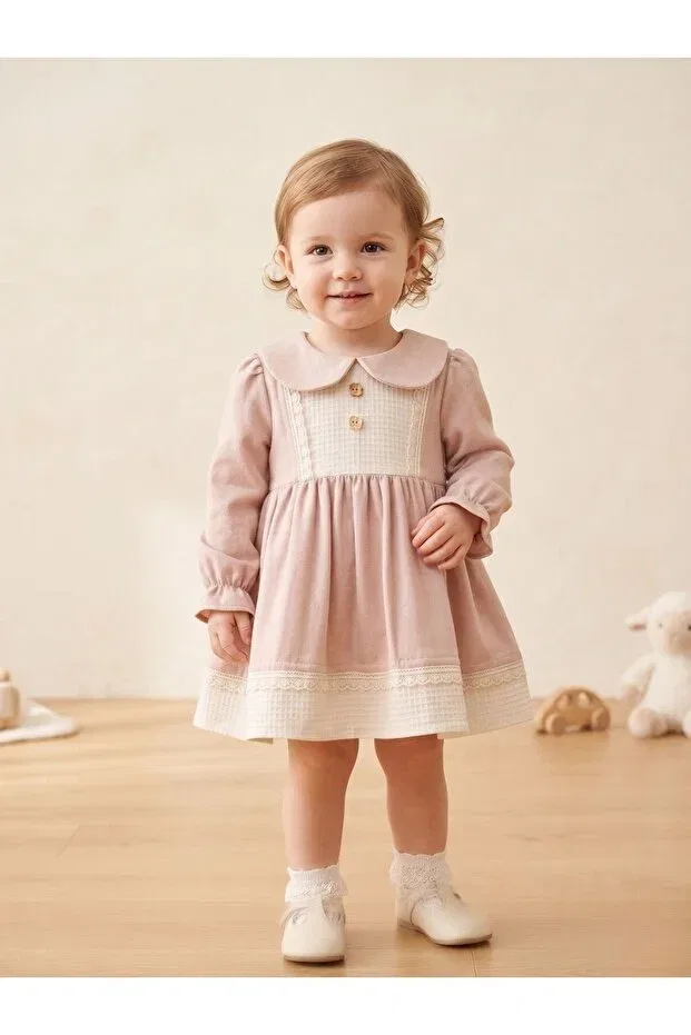 Детское платье для девочек с длинным рукавом Nostalgic cut with scallop detail special occasion baby dress Cherrys Bebek, Powder