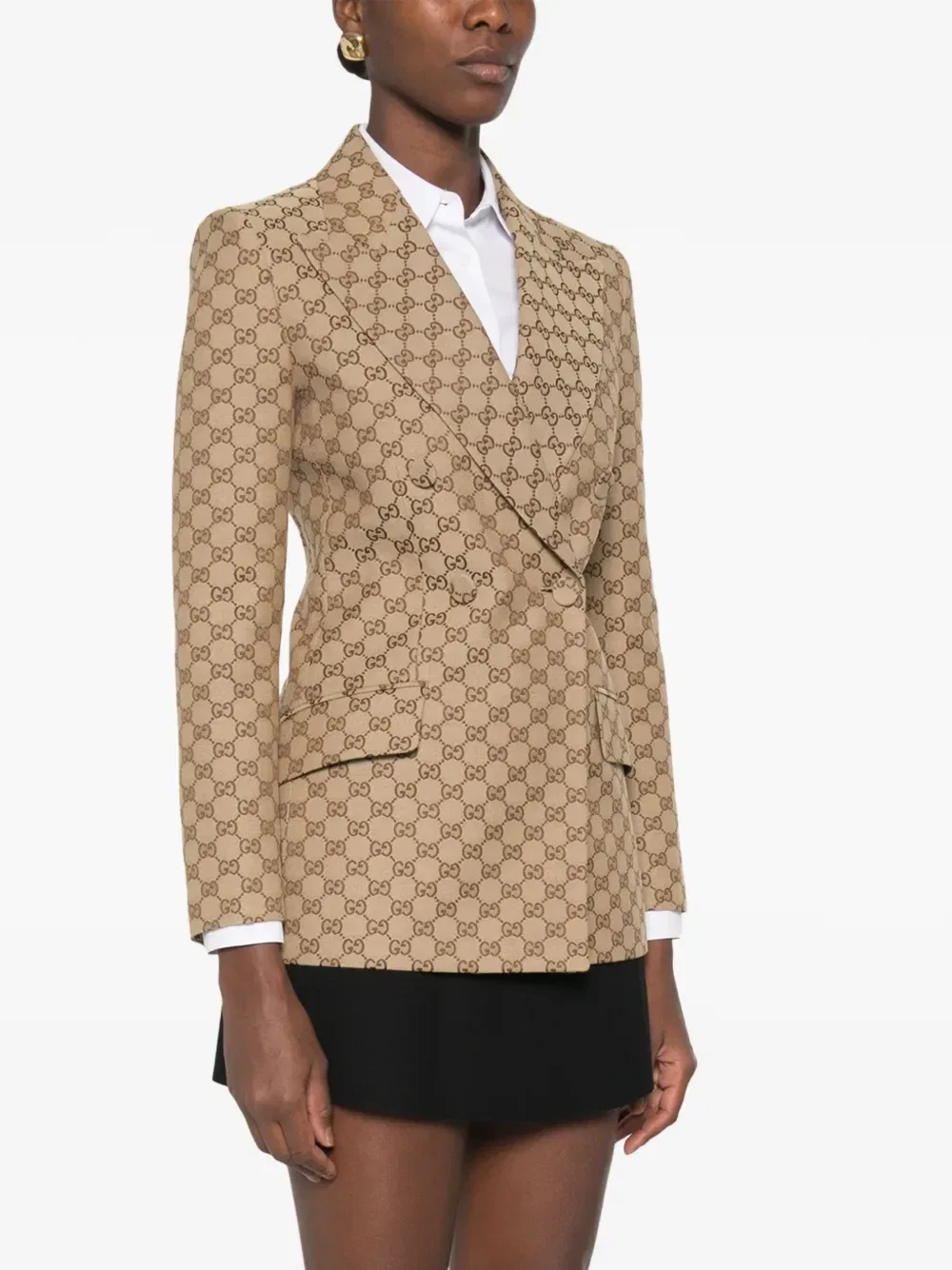 Двубортный жакет из канваса GG GUCCI, бежевый — фото 3
