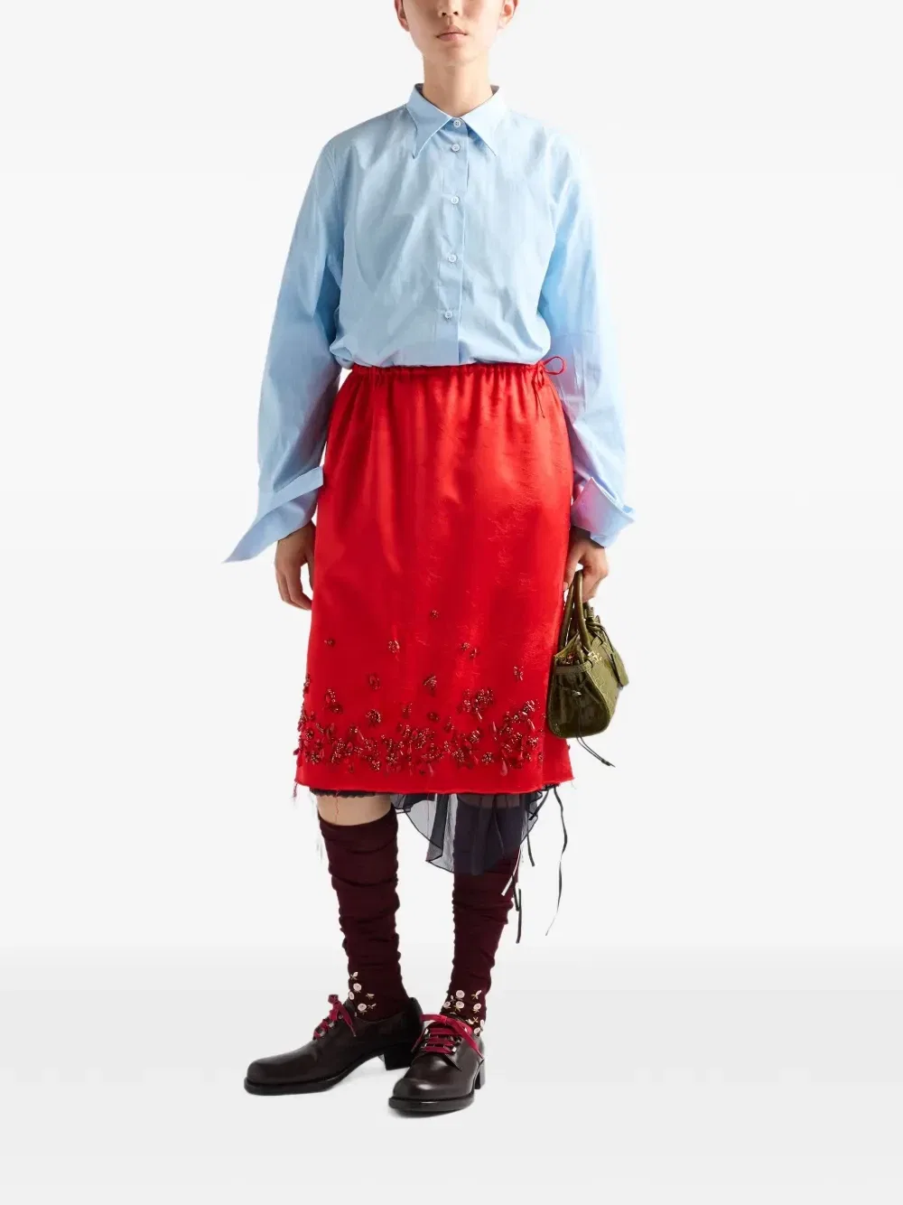 Атласная юбка с вышивкой Prada, красный — фото 2