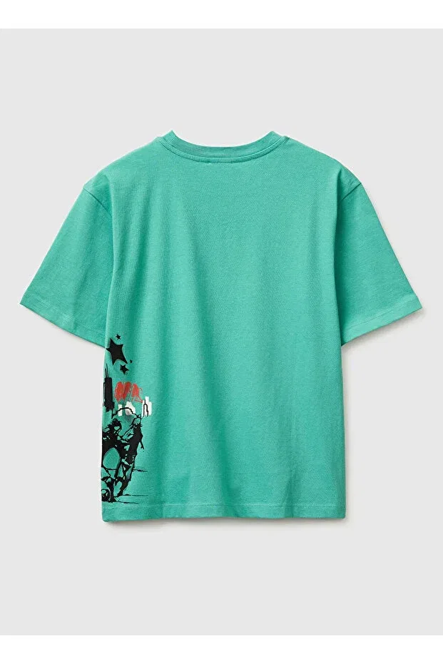 Детская футболка для мальчиков с принтом Blue-Green boy's printed t-shirt United Colors Of Benetton, Blue - Green — фото 2