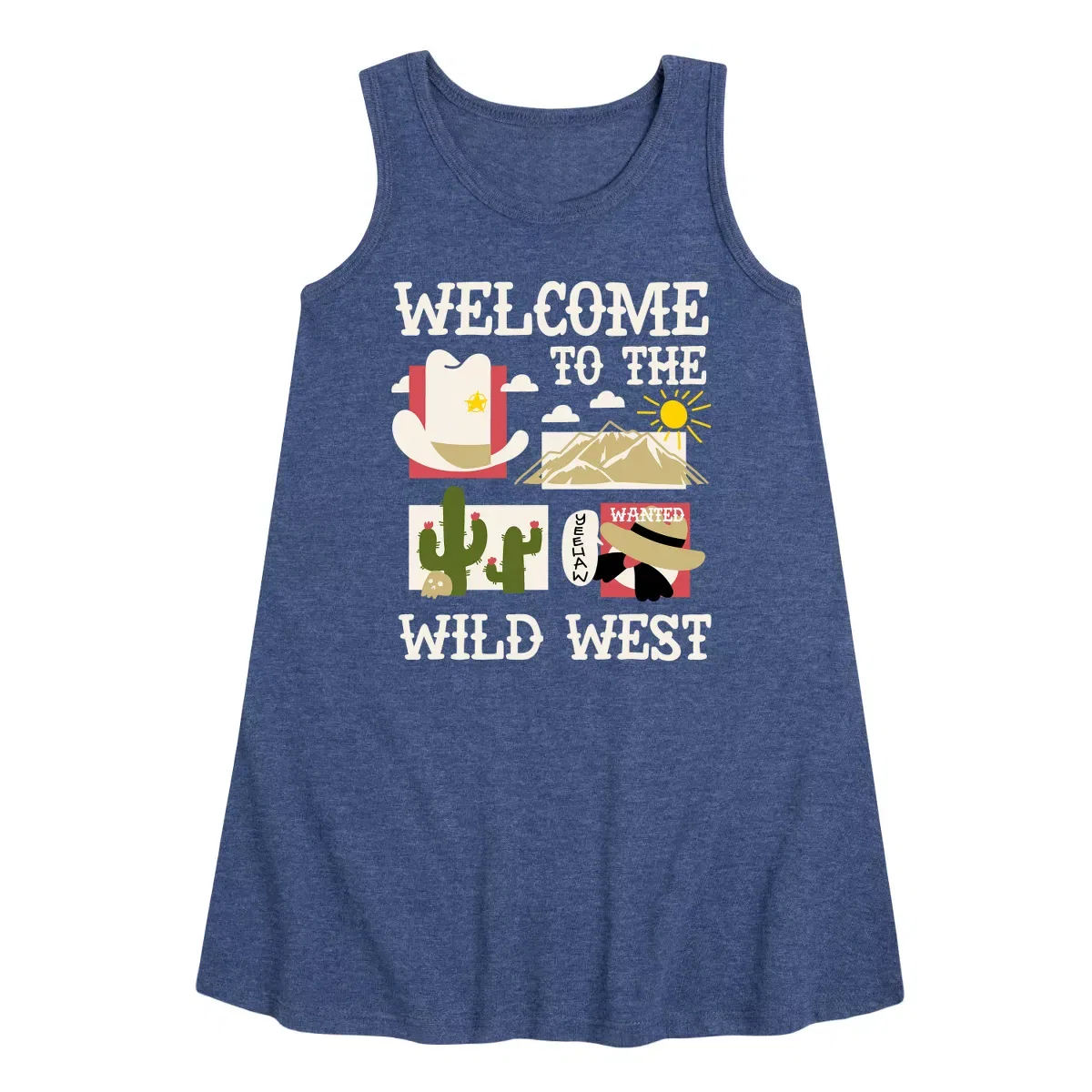 Детское платье-трапеция без рукавов Welcome To The Wild West Instant Message, Heather Navy