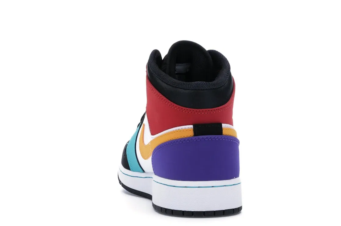 Детские кроссовки с разноцветным дизайном Jordan 1 Mid Jordan, White/University Red-Black-Turbo Green — фото 4