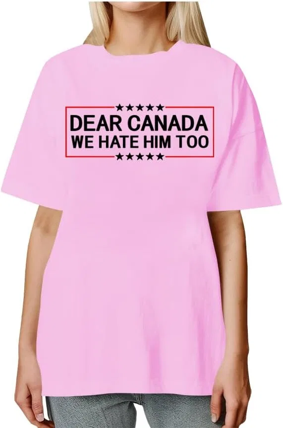 Мужская футболка с принтом V-образным вырезом Dear Canada We Hate Him Too, Pink