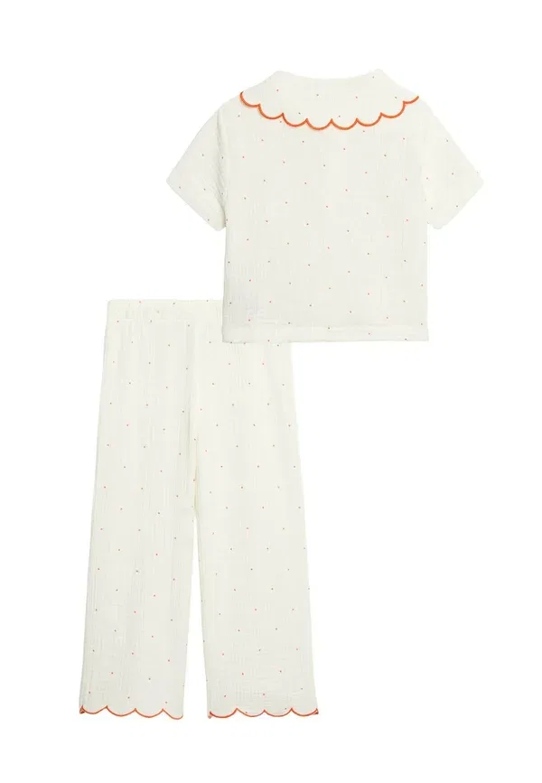 Пижамный комплект из хлопка Spotty scallop neck Marks & Spencer, Ivory Mix, слоновая кость — фото 2