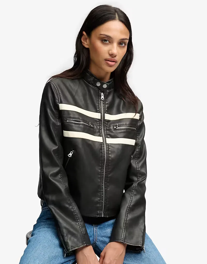 Куртка Superdry Moto из искусственной кожи, черный/белый