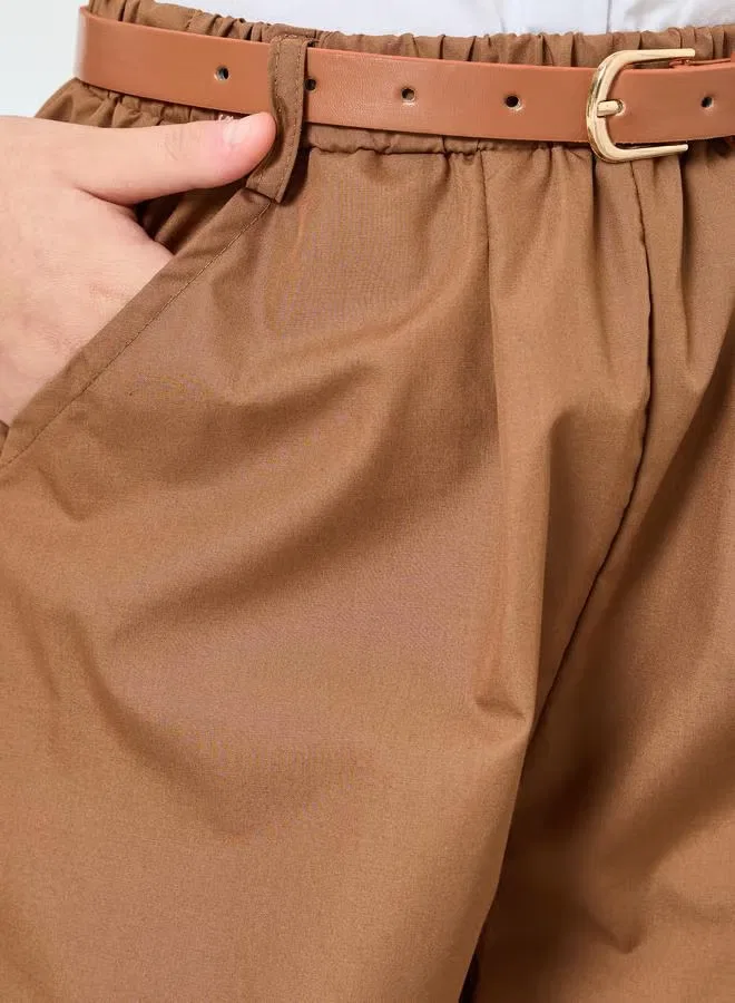 Шорты с ремнем Girls woven shorts Styli, коричневый — фото 2
