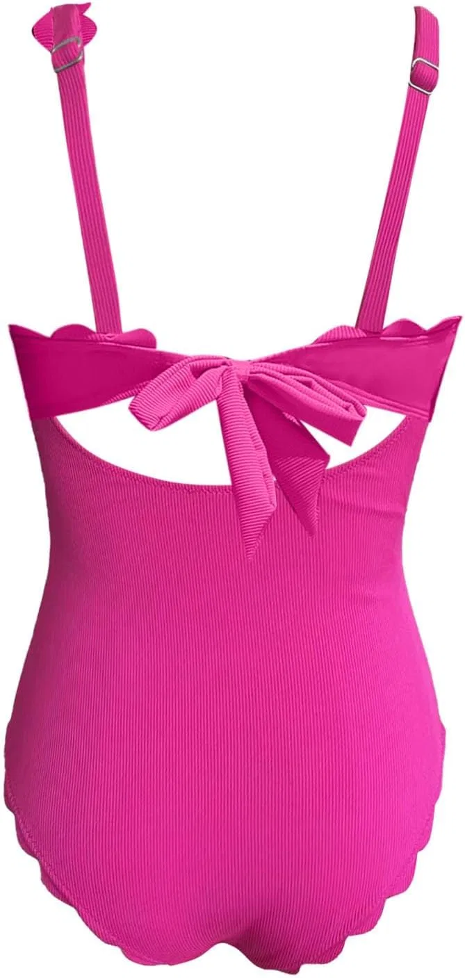 Женский цельный купальник с утяжкой живота, Ribbed, Hot Pink — фото 4