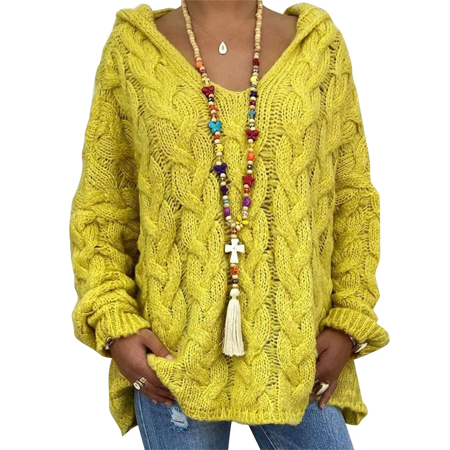 Женский свитер с V-образным вырезом Winter Warm Sweaters, Yellow — фото 3