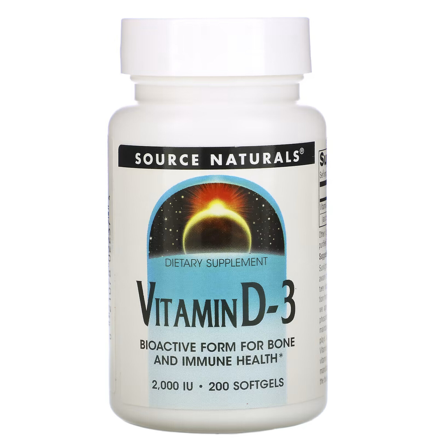 

Source Naturals, Витамин D-3, 2000 международных единиц, 200 мягких капсул