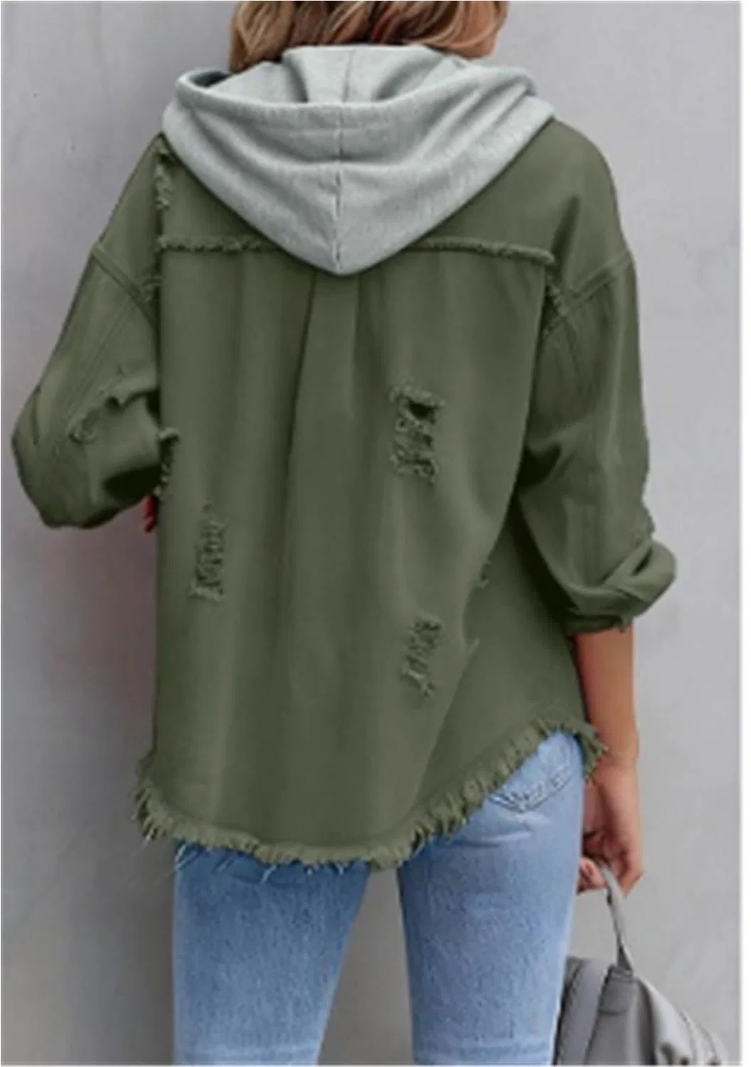 Женская джинсовая куртка с капюшоном с принтом, Military green — фото 3