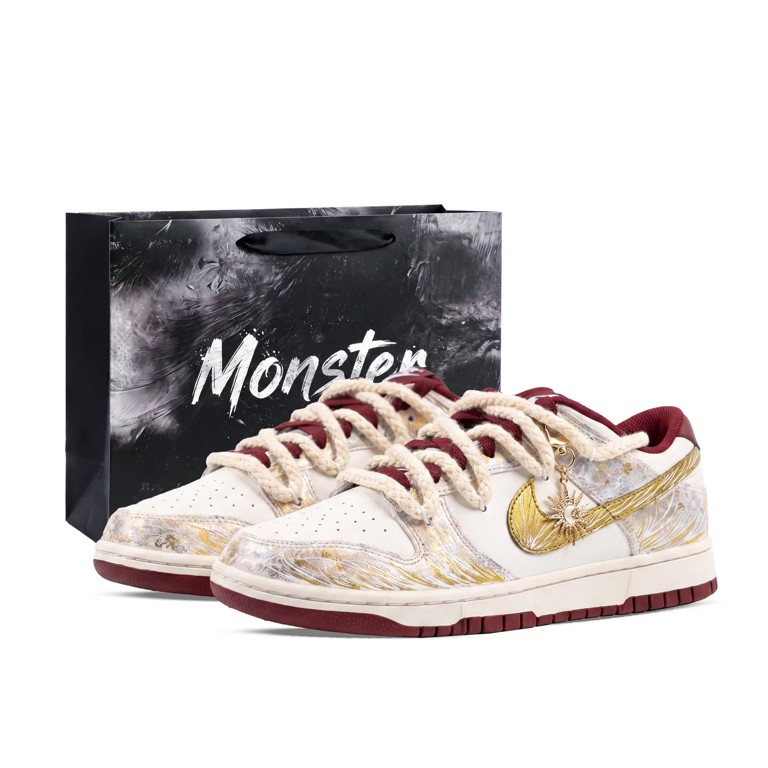 Детские кроссовки для скейтбординга с кожаным верхом Dunk Retro, Nike, White/Black/Red/Gold
