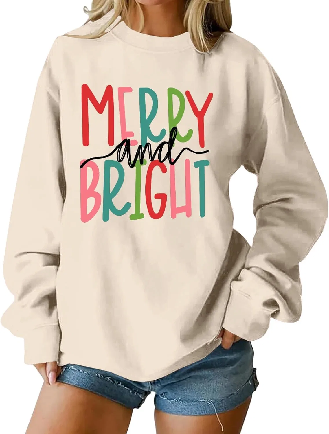 Женский свитшот Merry And Bright с длинным рукавом, бежевый