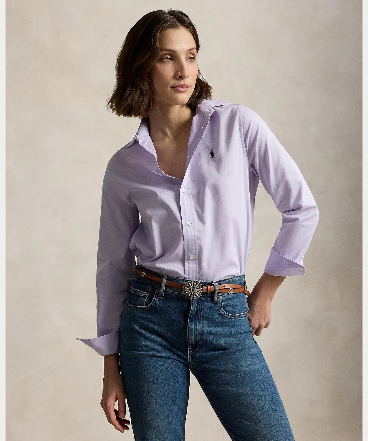 Женская рубашка из хлопкового твила с длинным рукавомClassic Fit POLO RALPH LAUREN, Purple