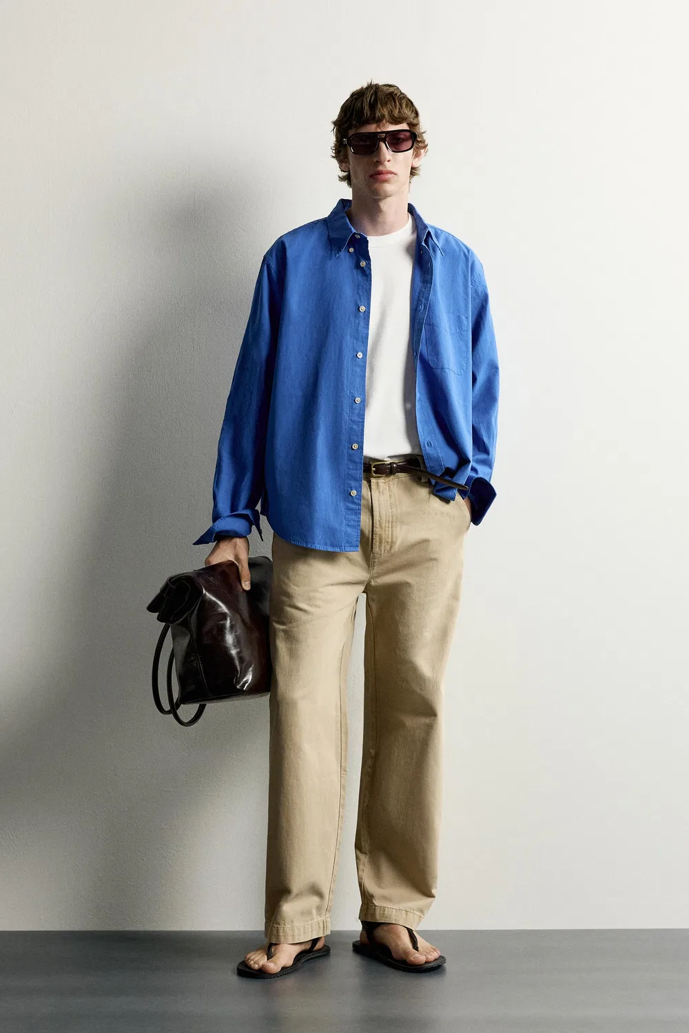 Выстиранные брюки-чиносы свободного кроя ZARA, Beige