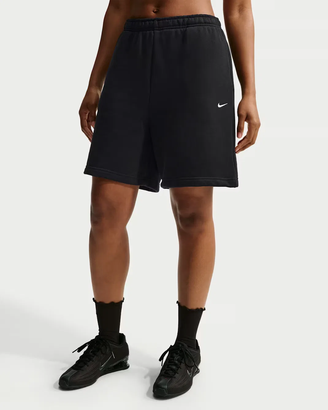 Женские шорты оверсайз с высокой посадкой Nike Studio Fleece Medium Weight, Total Black/Sail — фото 2