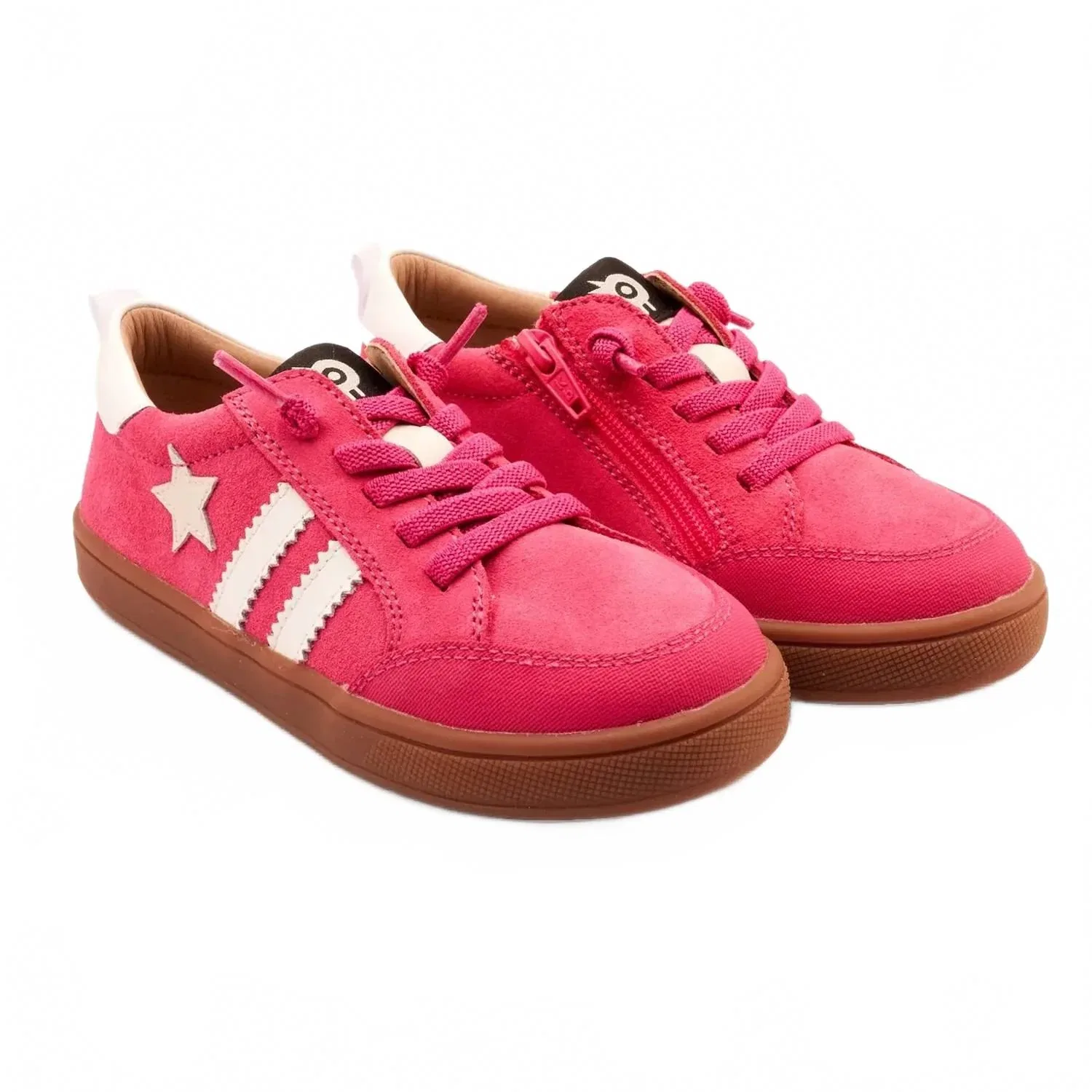 Детские кроссовки для девочек кожаные с эластичными шнурками Wos Runner Old Soles, Hot Pink — фото 2