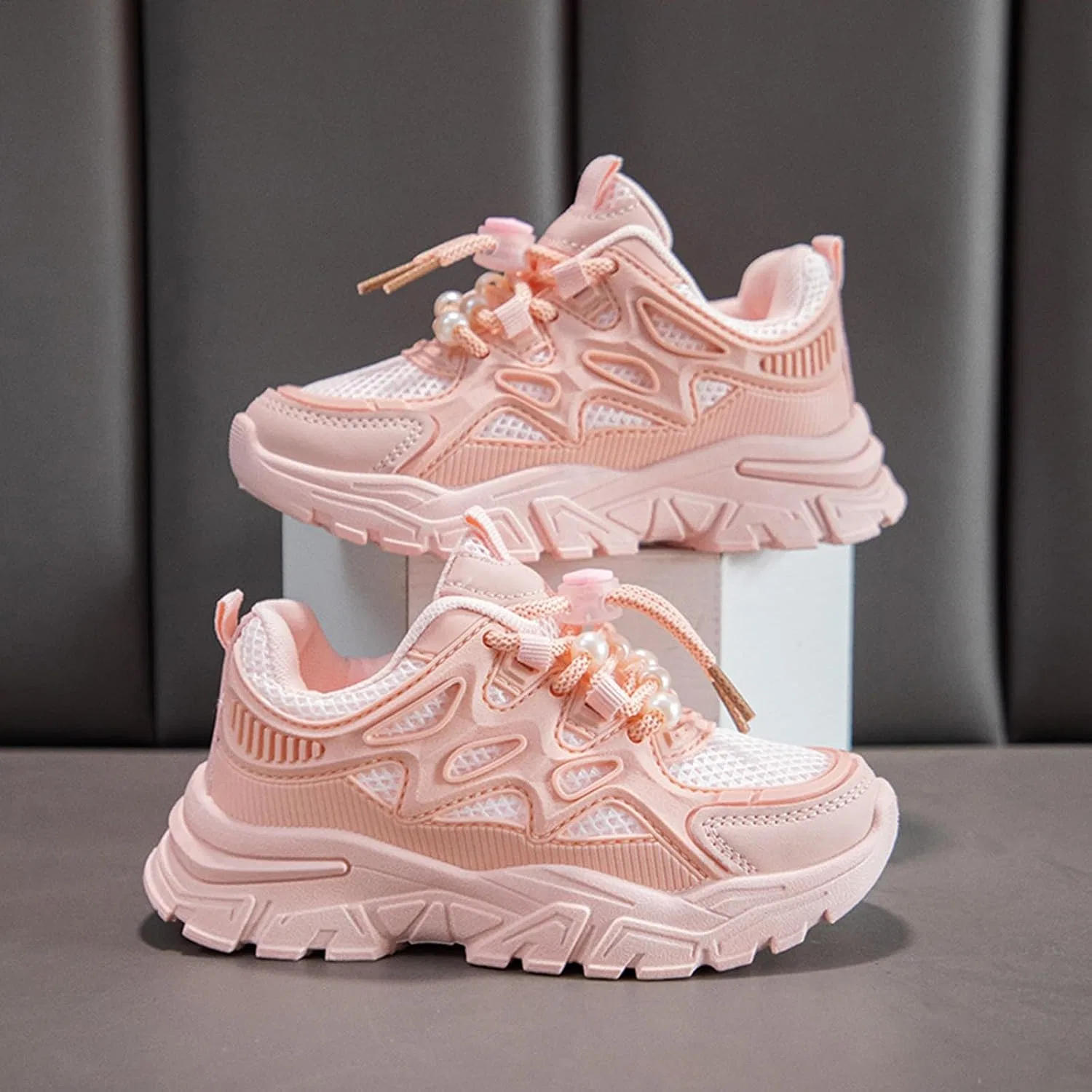 Детские кроссовки для девочек с сеткой, дышащие, для бега и школы, Pink — фото 3