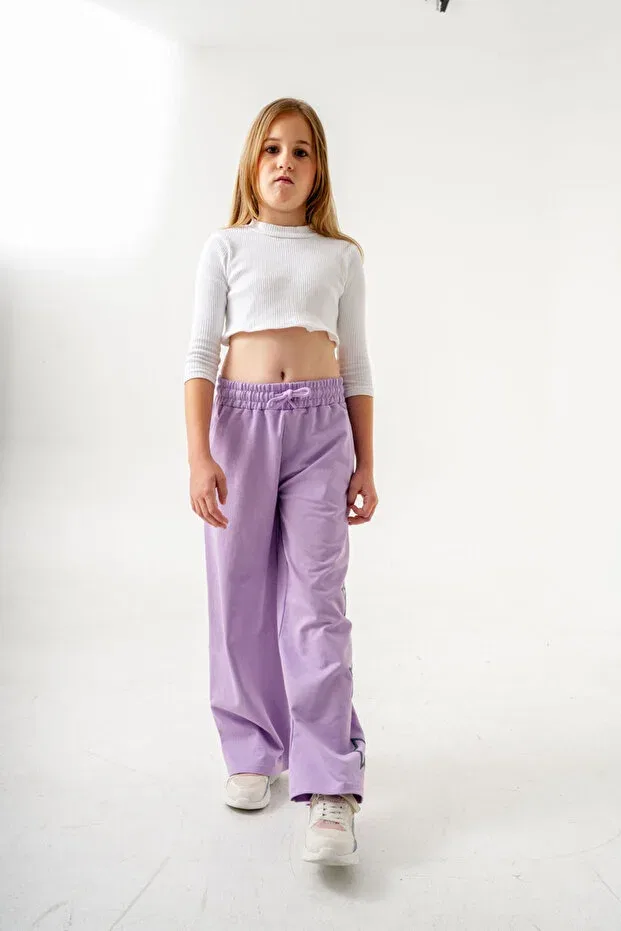 Детские спортивные штаны для девочек с принтом Bacak Yıldız Mışıl Kids, Lilac — фото 3