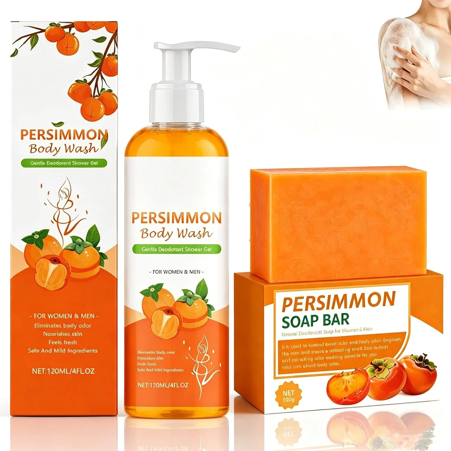 Гель для душа и мыло с экстрактом хурмы, Persimmon, набор 2 предмета, 120 мл + 100 г Generic