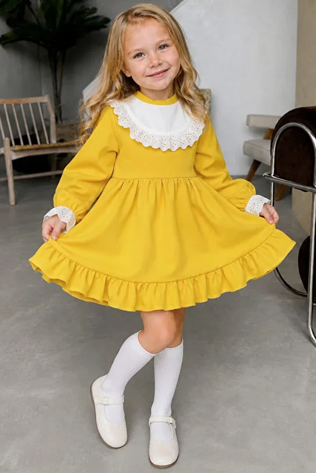 Детское платье для девочек с длинным рукавом Ruby Mustard Parla Kids, Yellow — фото 4