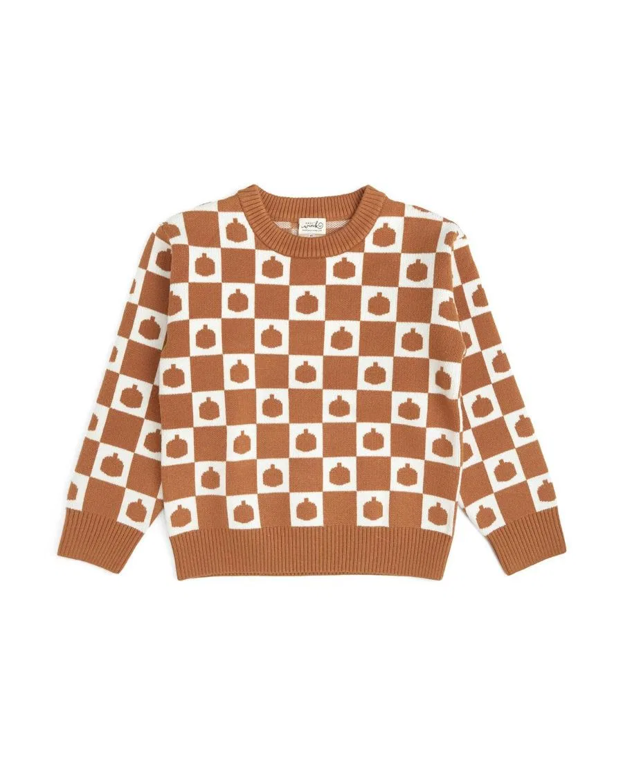 Детский свитер с принтом Pumpkin Checkers Sweet Wink, Burnt Orange