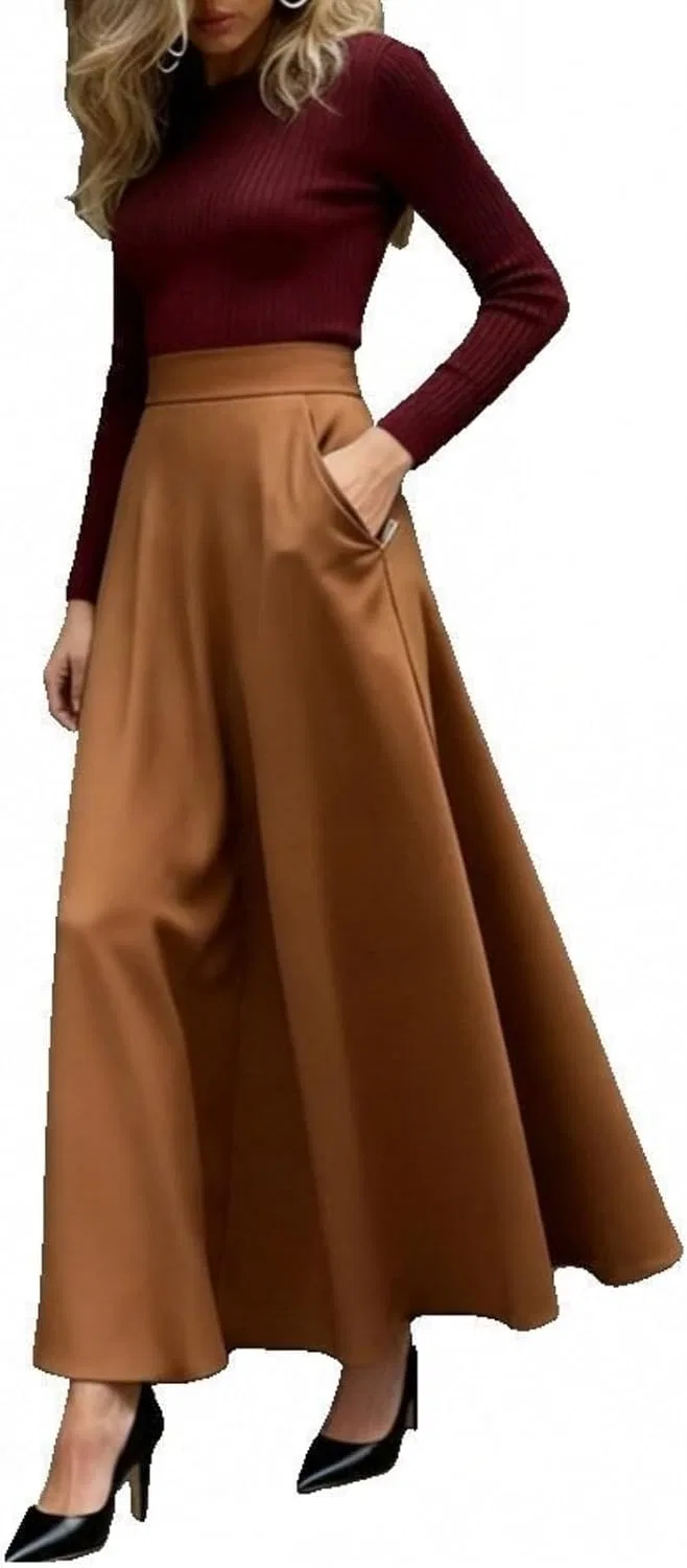 Женский костюм из топа и юбки A-силуэта с высокой талией, Khaki