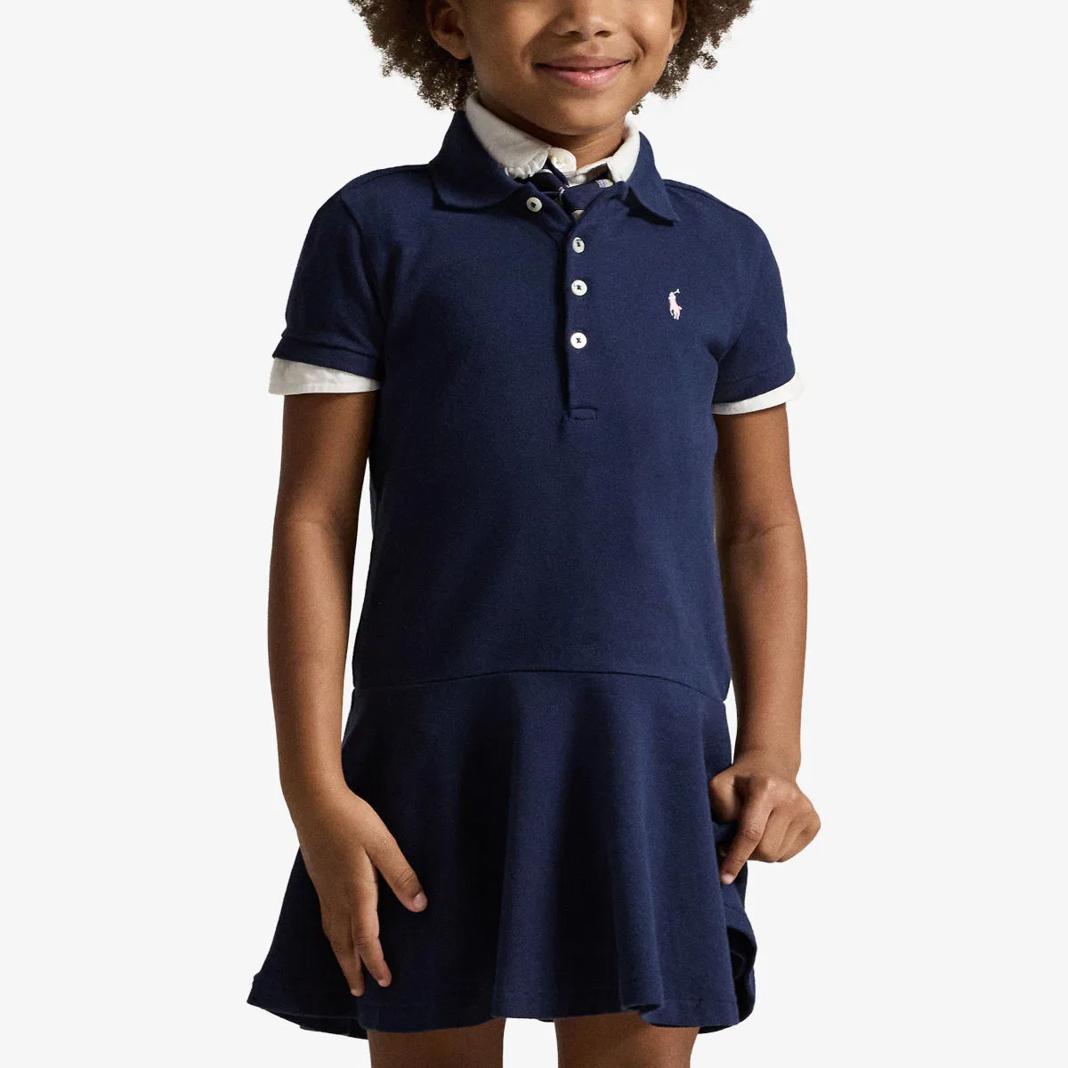 Детское хлопковое повседневное платье-поло с вышитым логотипом Polo Ralph Lauren, темно-синий — фото 3