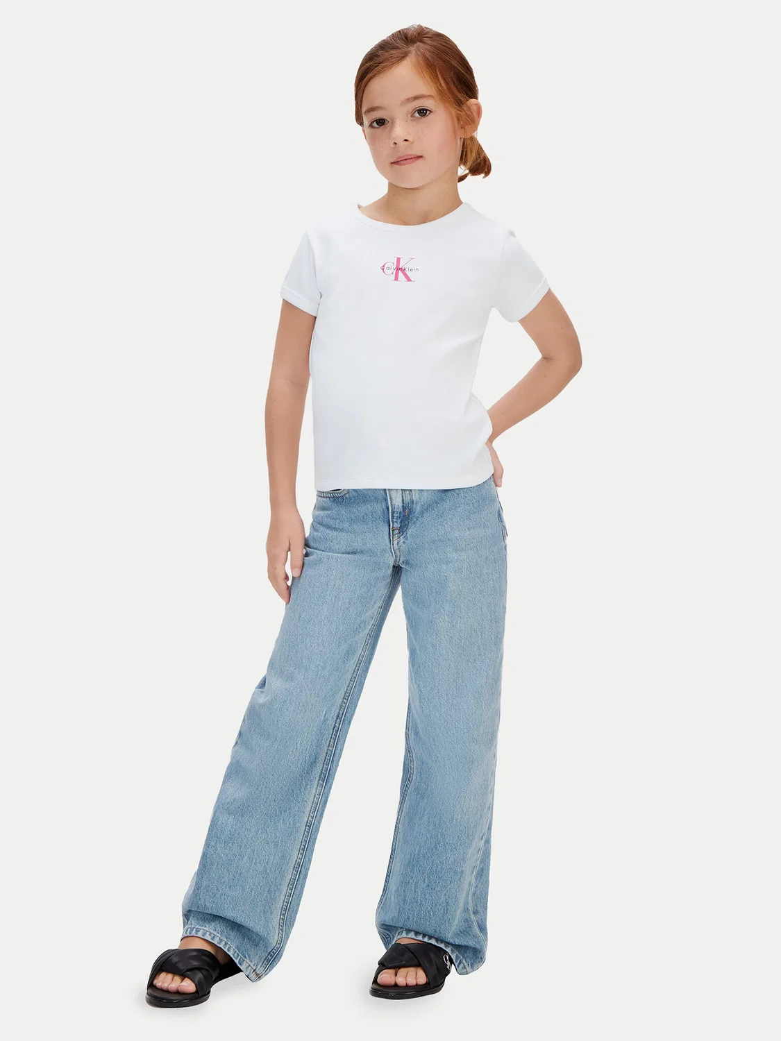 Футболка стандартного кроя для девочки Monologo Calvin Klein Jeans, белый — фото 2
