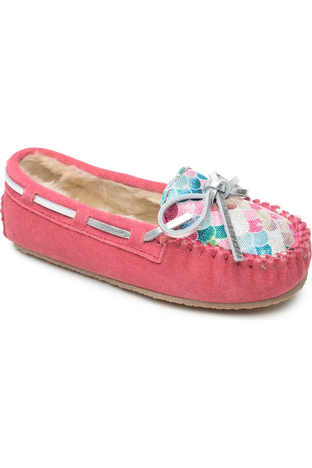 Детские тапочки на меху с шнуровкой Cassie Minnetonka, Mermaid Hot Pink