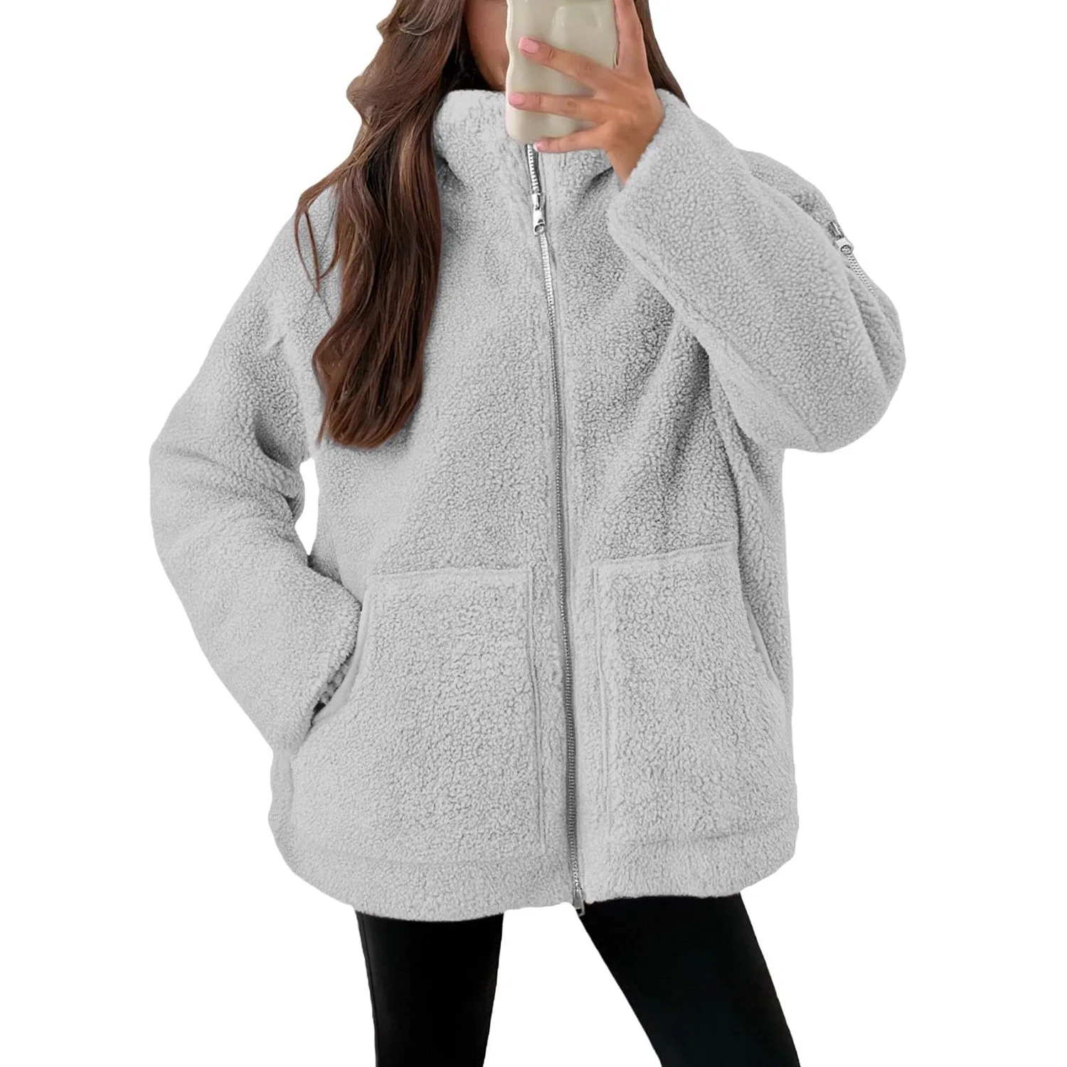 Женская флисовая куртка с принтом Oversized Fleece Jacket, Cenere Chiaro