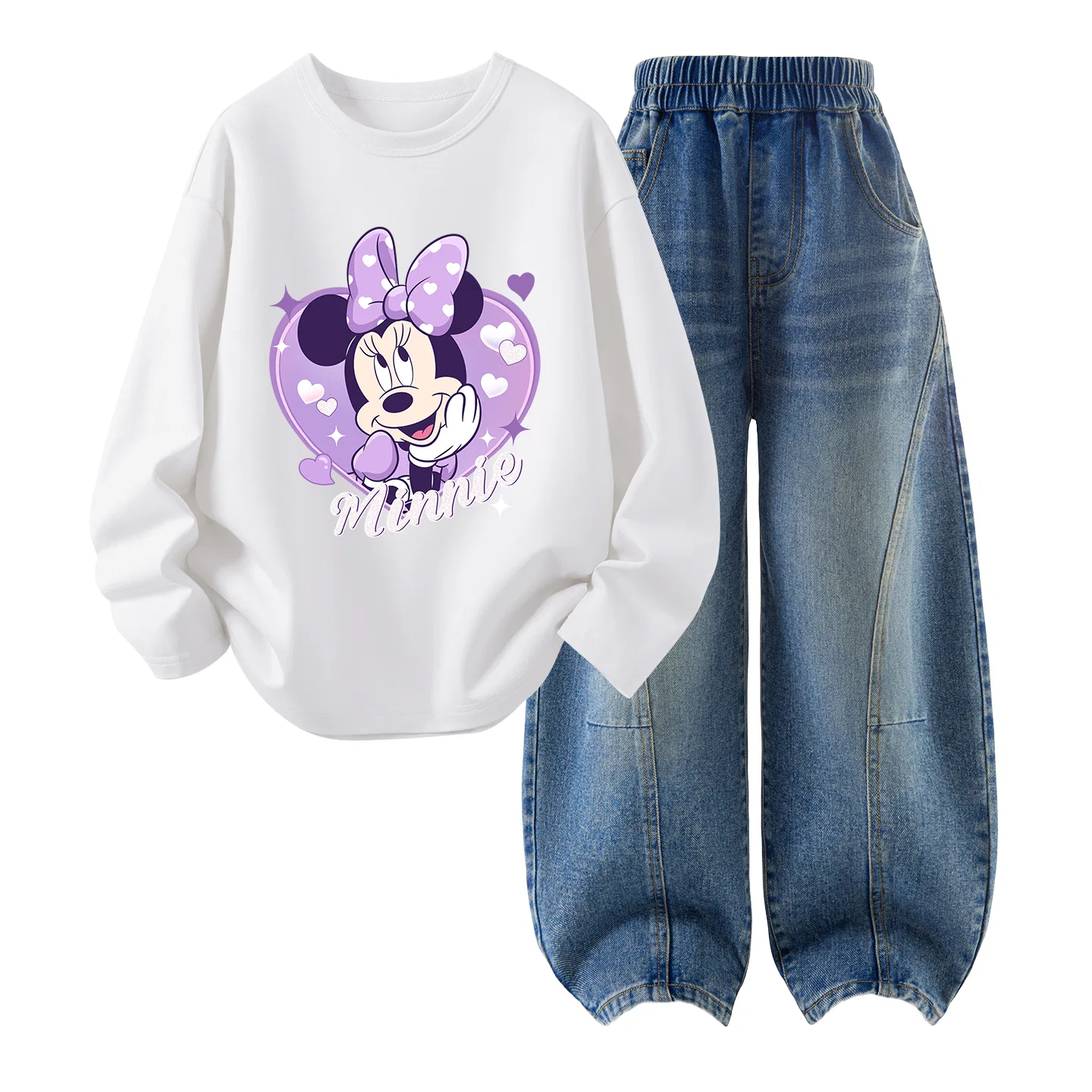 Детский комплект спортивной одежды с принтом Daisy Heart Disney, белый с Джинсовым Синим