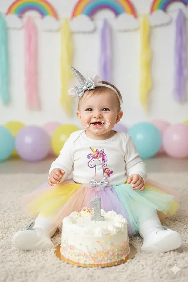 Детское платье для девочек с принтом Unicorn Birthday Dress Petite Ponpon Baby, Colored