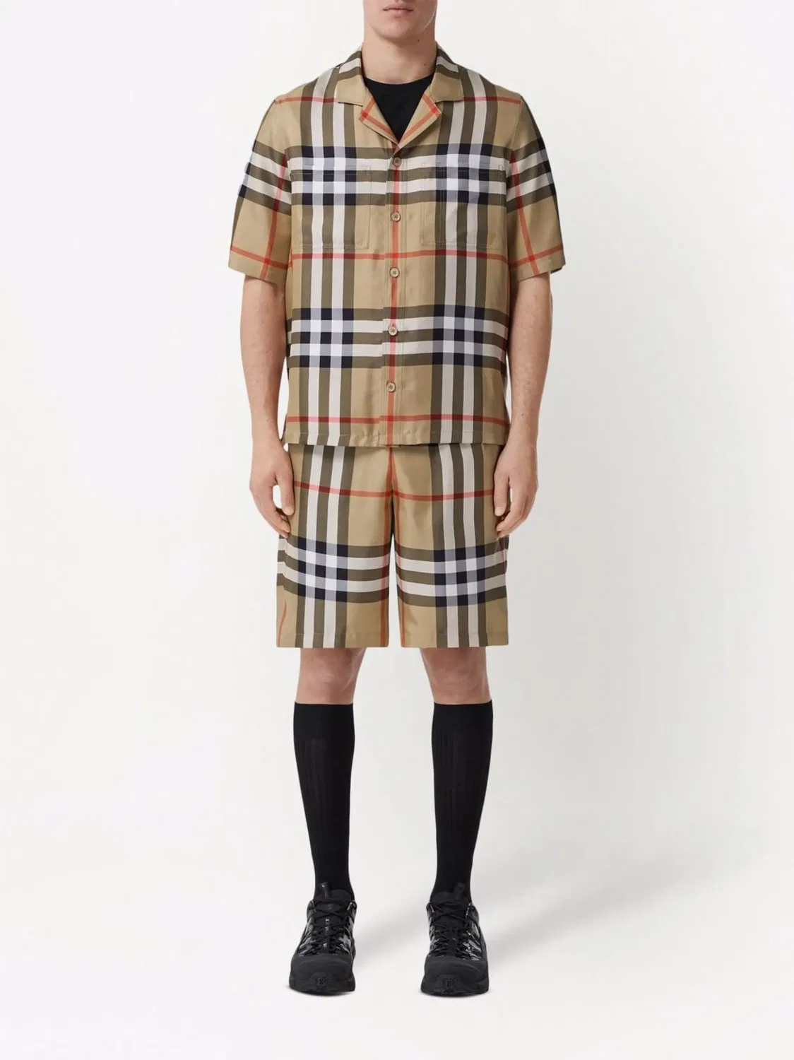 Шелковая рубашка в клетку с коротким рукавом Burberry, коричневый — фото 3