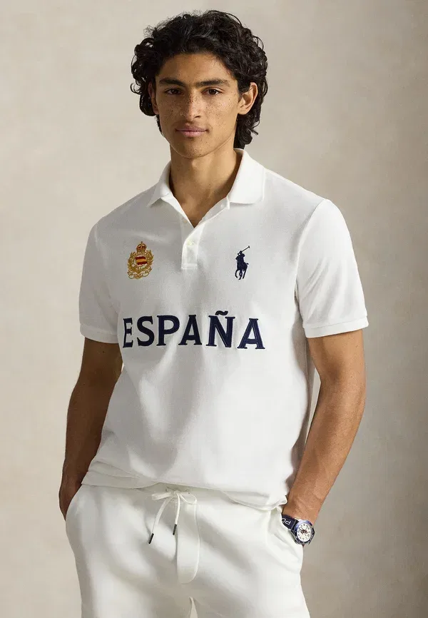 Футболка поло из пике, Classic Fit Spain Polo Shirt, Polo Ralph Lauren, White, белый