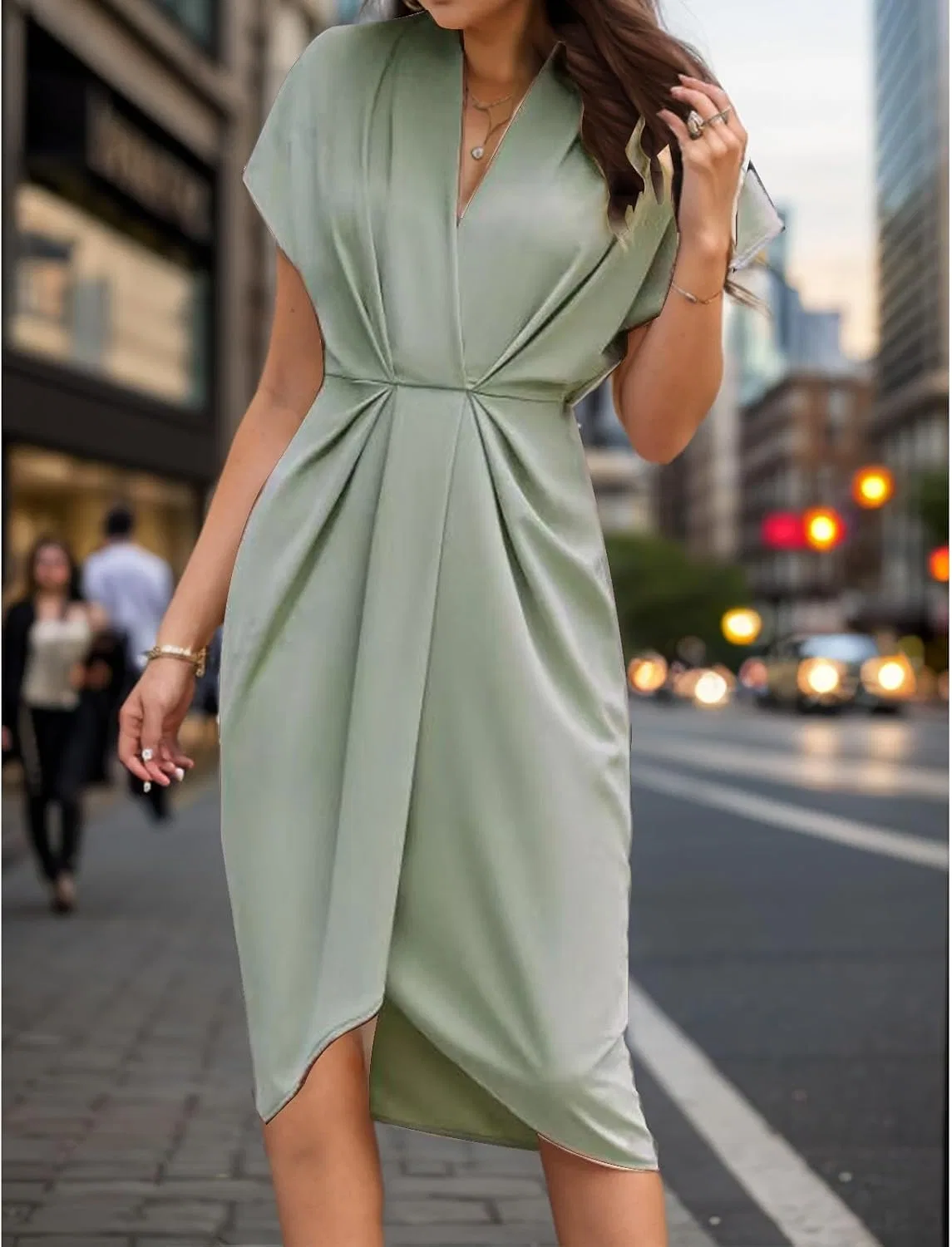 Женское летнее платье свободного кроя V-образным вырезом, Light Green — фото 2