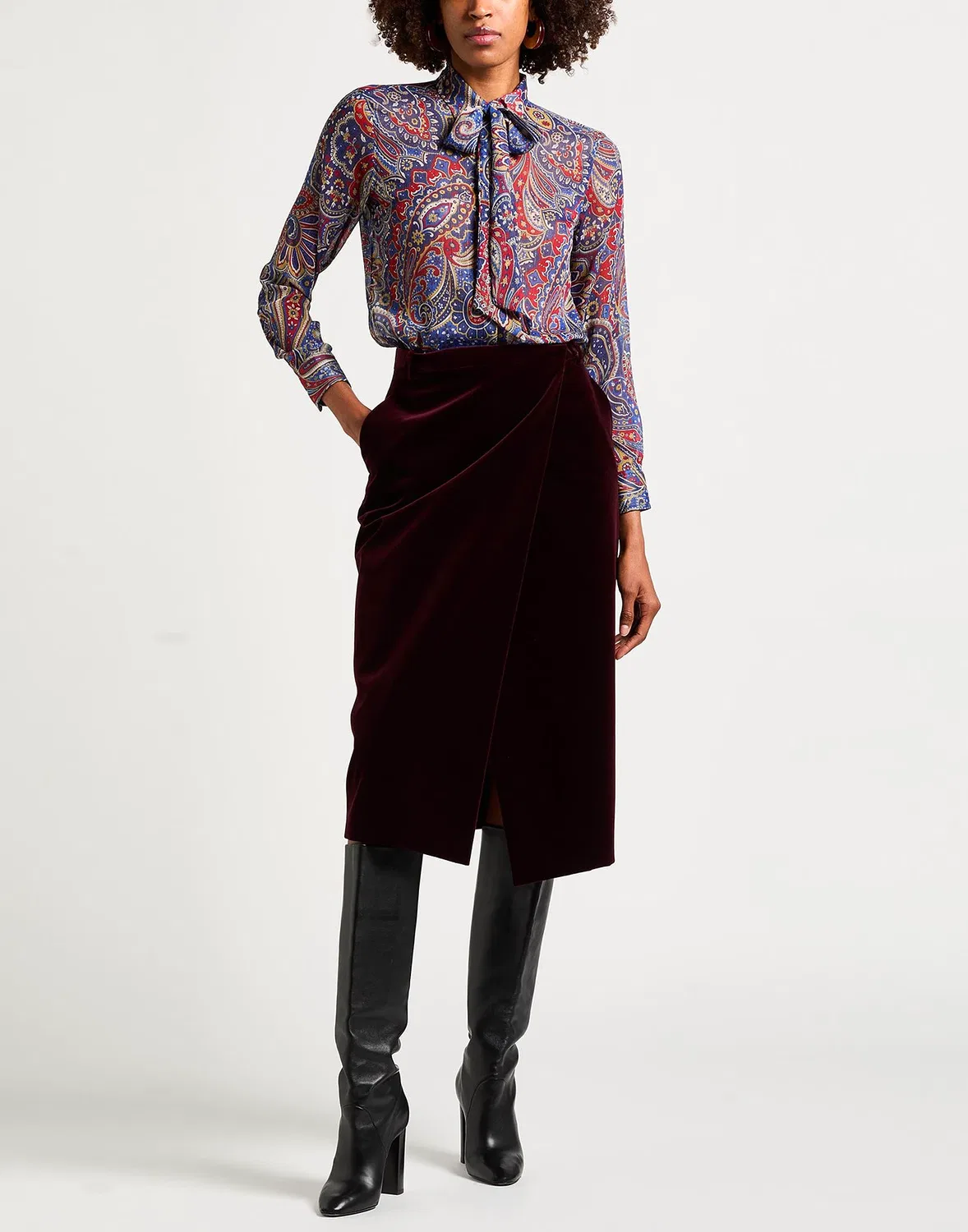 Женская юбка-запах с поясом Burgundy Saint Laurent, бордовый — фото 2