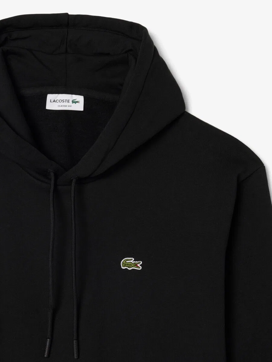 Толстовка Lacoste с капюшоном, карманом-кенгуру, черный — фото 2