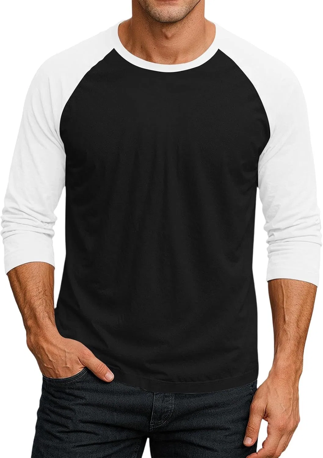 Мужская футболка с 3/4 рукавом блокированного цвета Oversized, Black