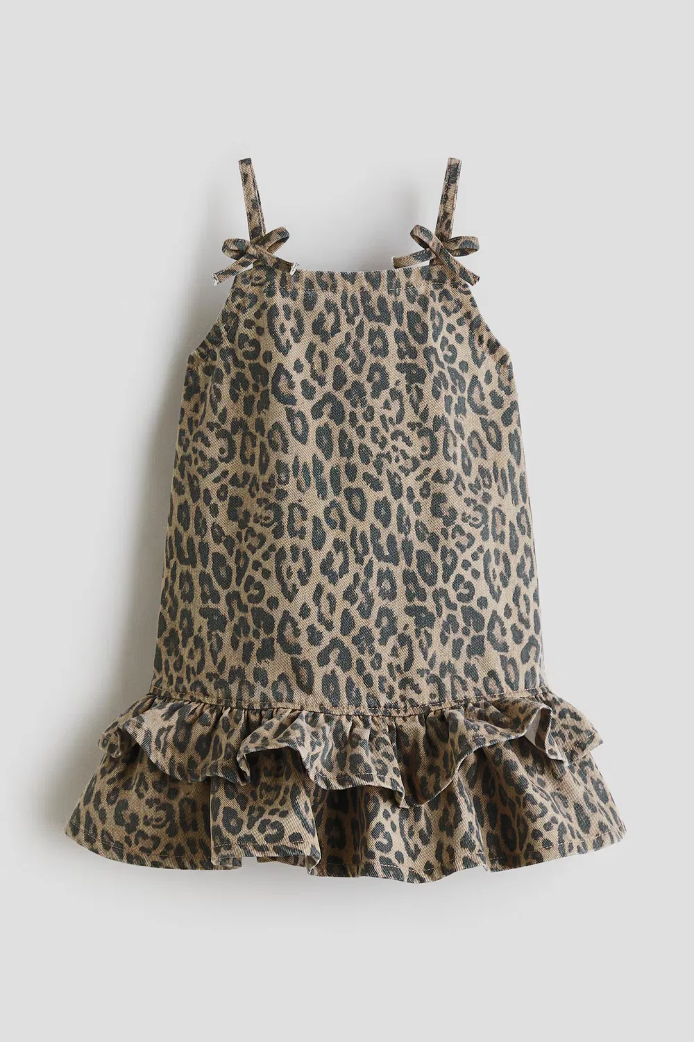 Джинсовое платье с декоративными бантами H&M, Graubraun/Leopardenmuster