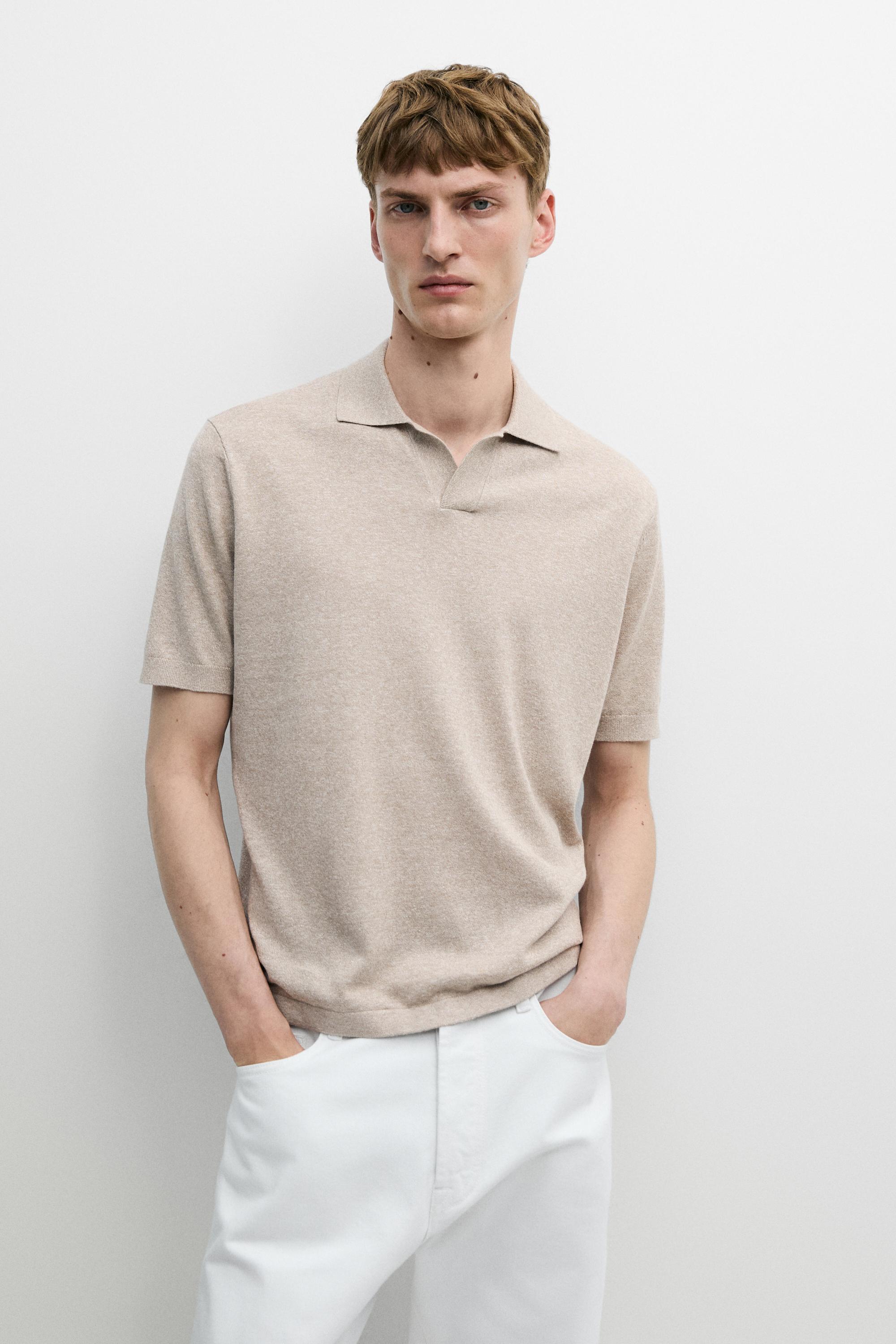 Поло Massimo Dutti Cotton And Linen Knit Sweater, бежевый — фото 3