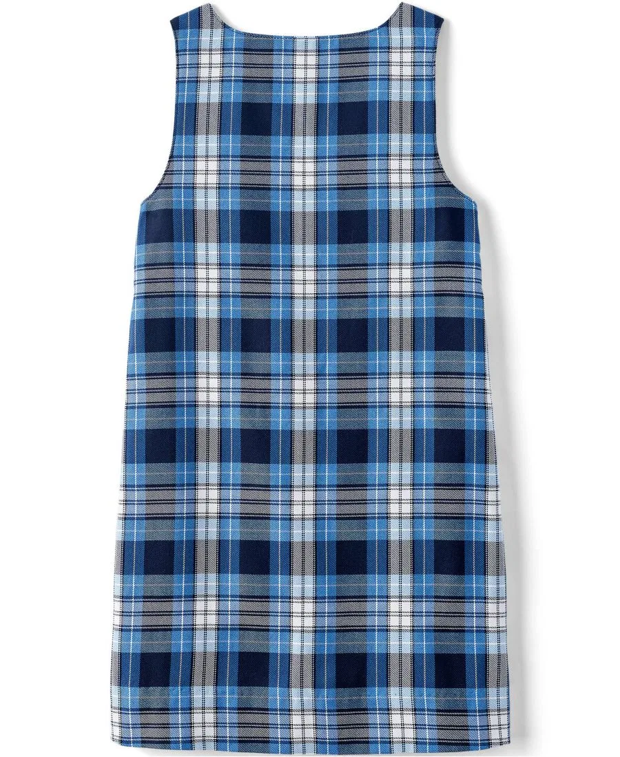 Платье-джемпер с пуговицами на плечах и накладными карманами Lands' End, Clear Blue Plaid — фото 4