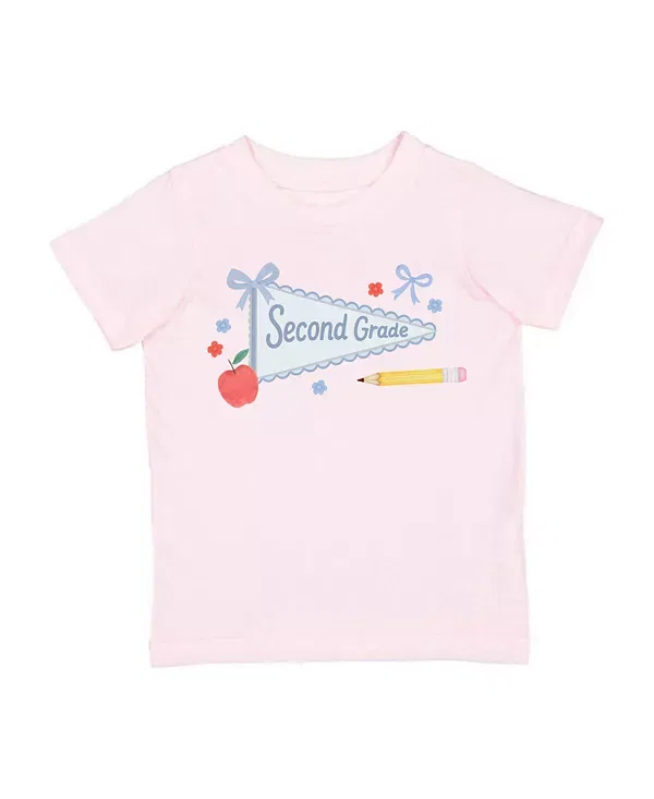 Детская футболка с принтом Second Grade Bow Pennant Short Sleeve T-Shirt Big Kid Sweet Wink, Ballet Pink