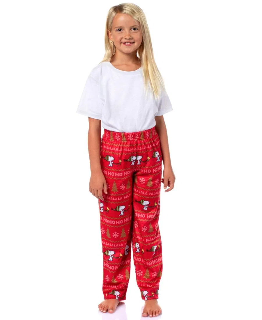 Пижамные штаны с принтом Snoopy Snoopy Girl's Christmas Sweater Sleep Tossed Print Pajama Pants For Kids Peanuts — фото 2