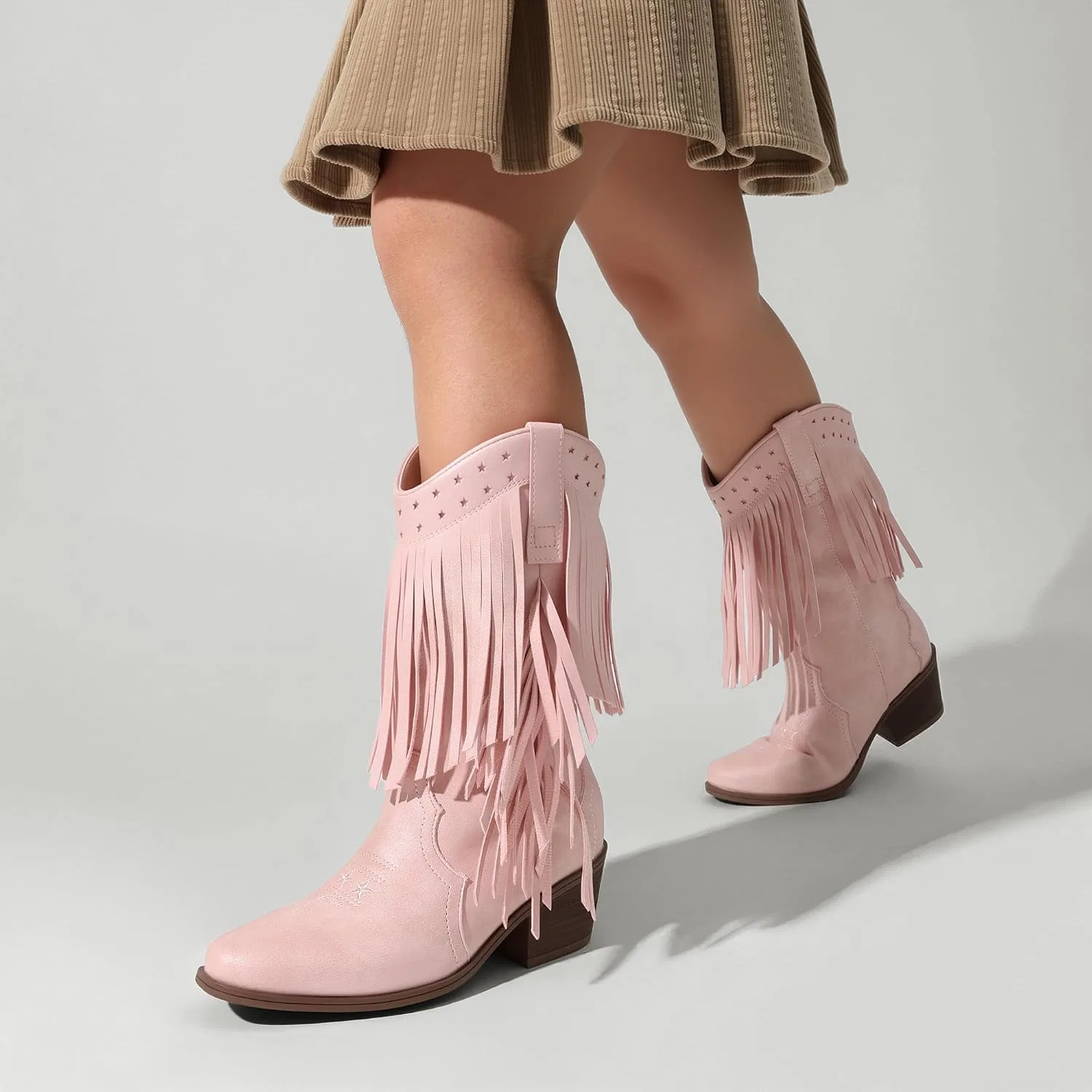 Детские сапоги для девочек с бахромой и кисточками Tassel Fringe DREAM PAIRS, Pink — фото 2