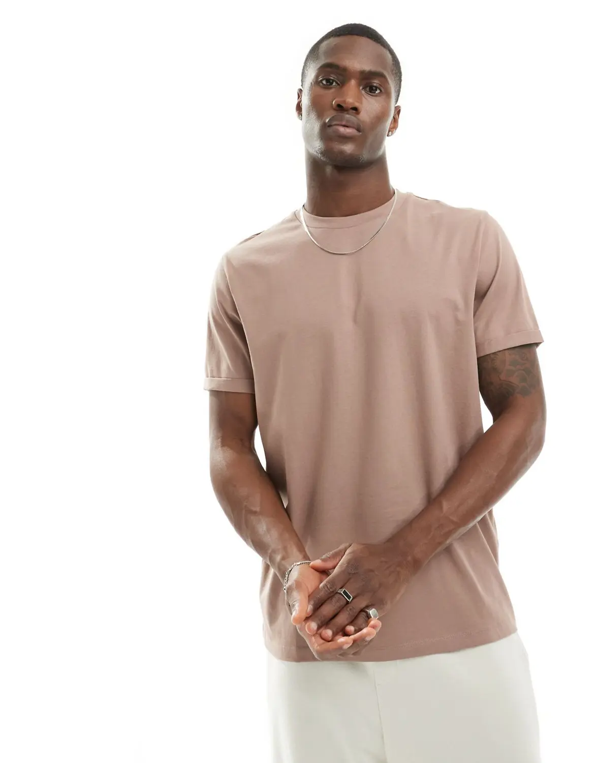

Футболка Asos Design Roll Sleeve, розовато-коричневый