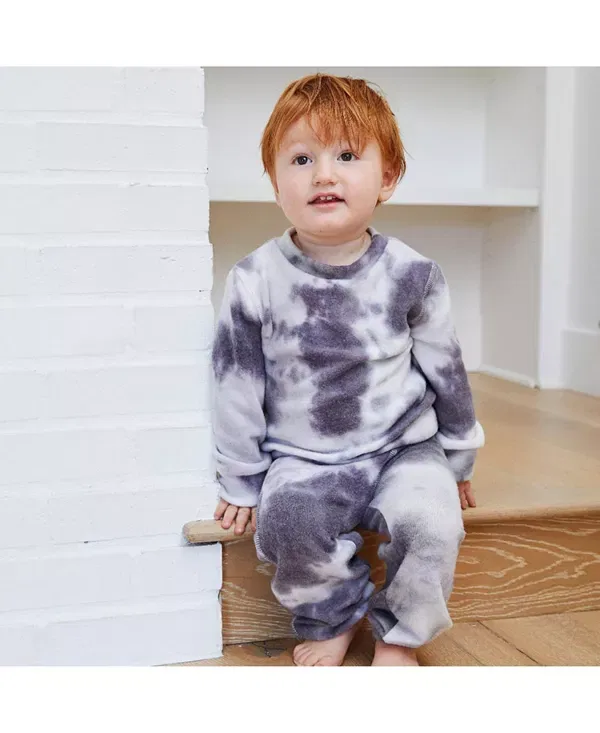 Детский комплект из футера с принтом Unisex hacci loungewear set in tie dye PaigeLauren, Gray/Tie Dye — фото 3