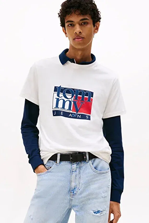 Мужская футболка с принтом TJM Slim RWB Flag Pattern Tommy Hilfiger, Ancient White