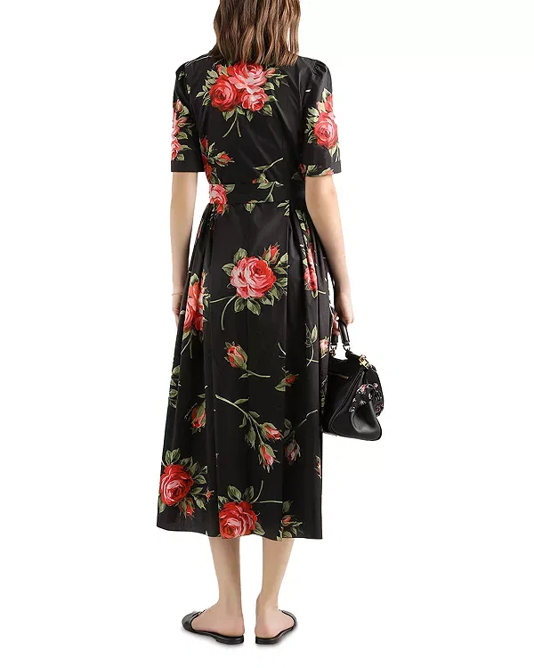 Женское платье с принтом Rose Bouquet Print Poplin Shirt Dress Dolce & Gabbana, Black Print — фото 2
