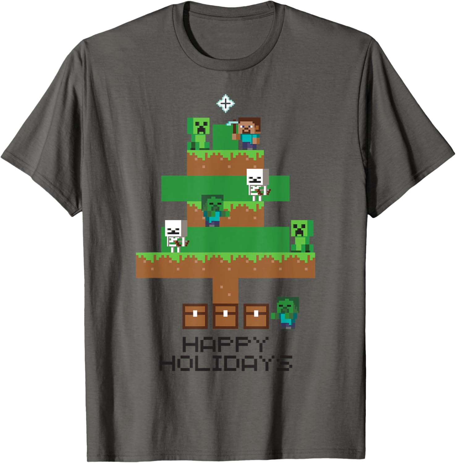 

Футболка Minecraft Christmas Happy Holidays Mob Tree, серая (серый меланж), размер S